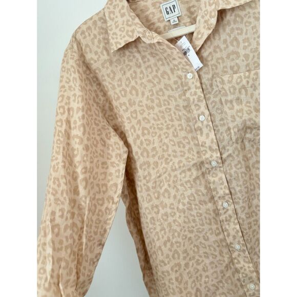 Gap 100% Linen Animal Print Shirt Women's Size Small New Neutral Classic N64 - Picture 7 of 14